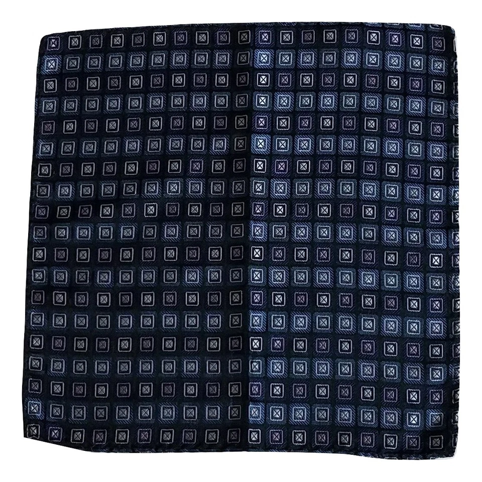Men's Handmade Navy Blue & Pink Geometric Print 100% Silk 10" Pocket Square  - Image 2 of 3