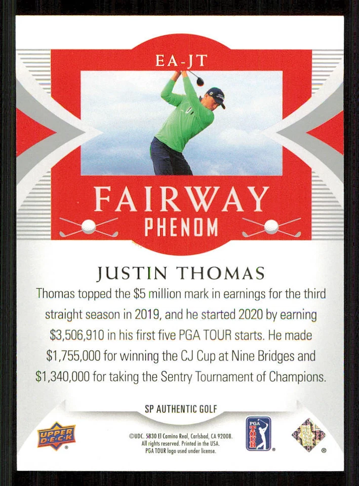 2021 SP Authentic Justin Thomas Fairway Phenom Rookie RC #EA-JT - Image 2 of 2