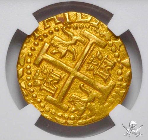 6 KN. PERU 4 ESCUDOS 1712 NGC 61 1715 FLEET PIRATE GOLD COINS SHIPWRECK TREASURE