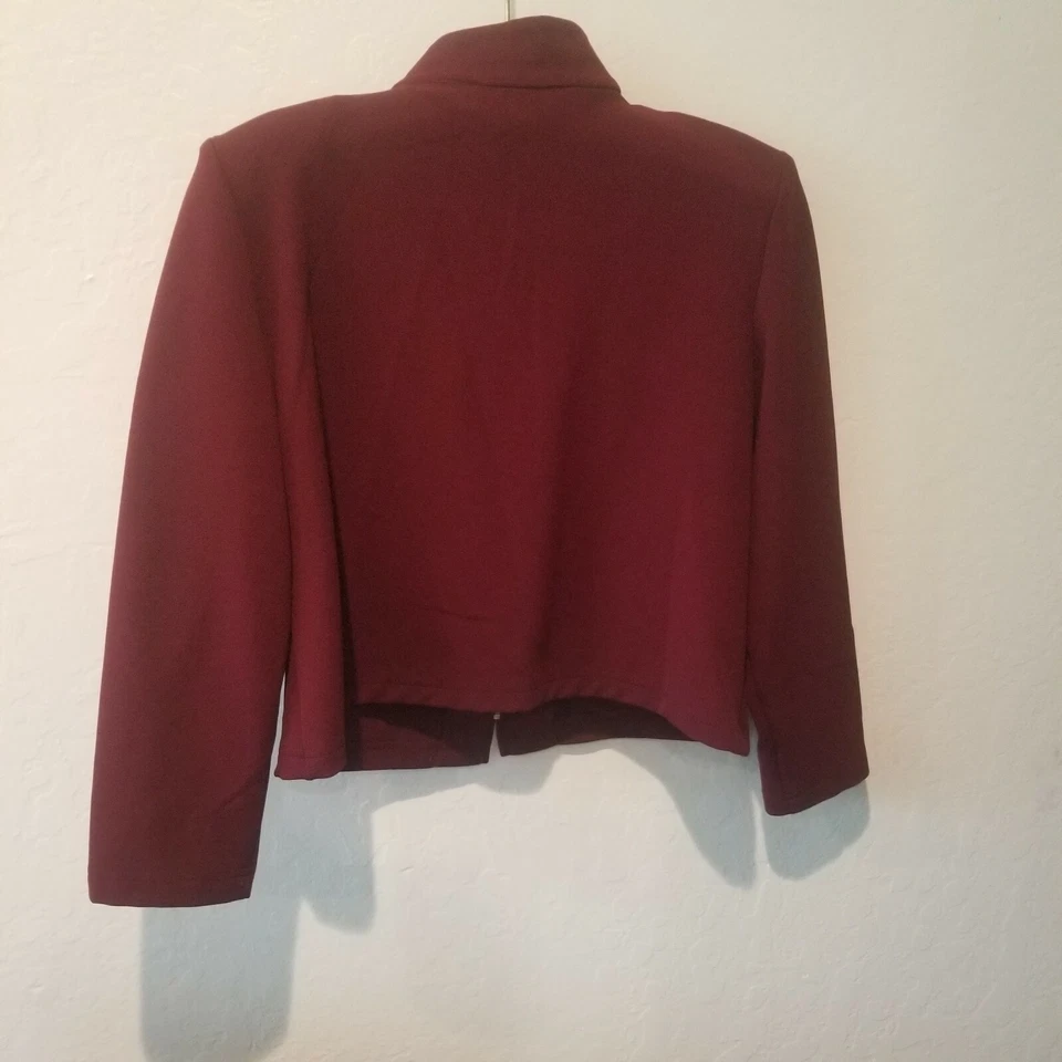 Briggs Womens Medium Petite Long Sleeve Full-Zip Mock Crop Jacket Maroon Casual - Image 2 of 4