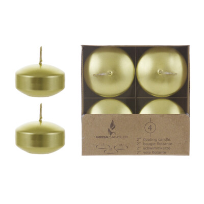 Mega Candles - Unscented 2'' Floating Disc Candles - Gold, Set of 12