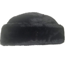 Vintage Black Faux Fur Hat Women Winter Warm Soft Fluffy Size Large 23  