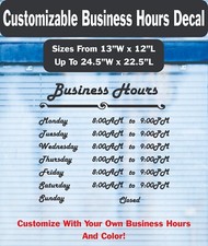 Retro Business Hours Decal Customizable Hours  Colors Custom Sizes Window/Door