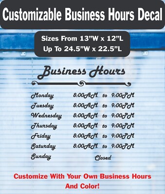 Retro Business Hours Decal Customizable Hours & Colors +Custom Sizes ...