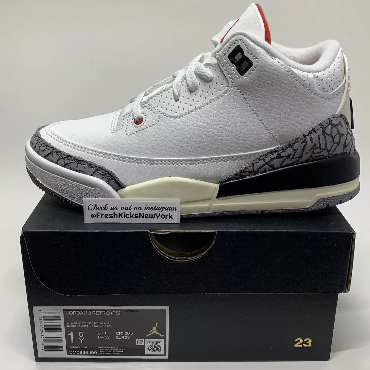 Jordan 3 White Cement Reimagined Pre School Size 1.5Y DM0966-100 Fire Red  AJ3 PS | eBay