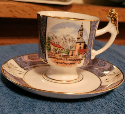 Vintage Tea Cup and Saucer German Writting Collectible Decorative Nice Pretty 