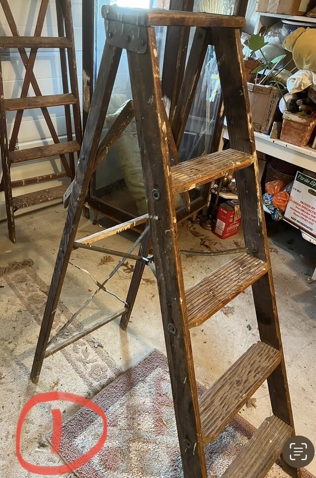 Antigua escalera plegable de madera rústica de colección MADERA MACIZA Shabby Chic (CADA UNO) Foto 2 de 3