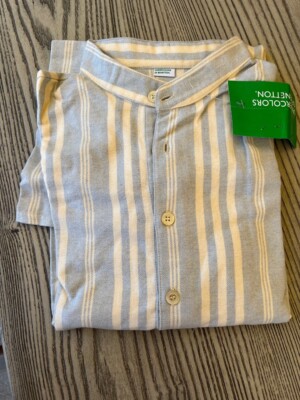 BENETTON LANGES NACHTHEMD XS STREIFEN WARM BAUMWOLLE WINTER FLANELL