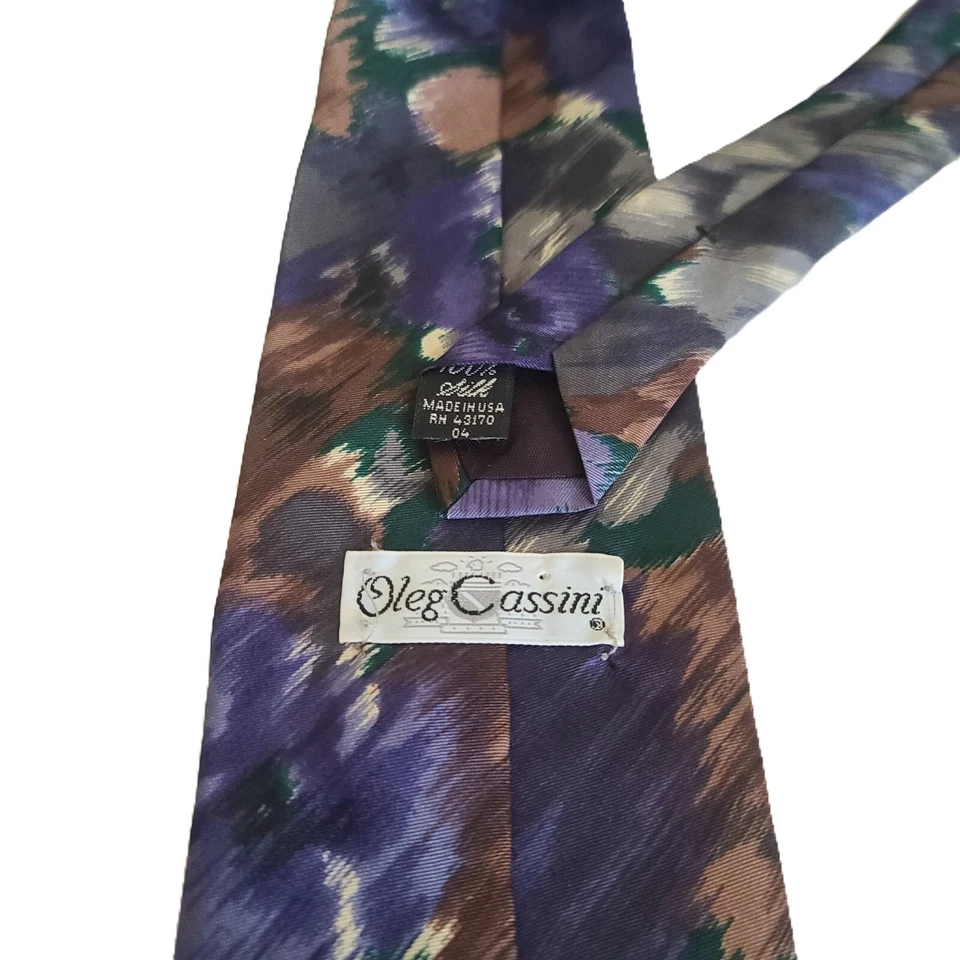 Corbata de seda vintage Oleg Cassini para hombre púrpura floral abstracta pintura ropa para el cuello EE. UU. Foto 3 de 4