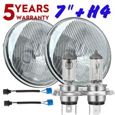 Halogen 7 Inch Glass Headlight Original Classic Look Headlamp Chrome Pair