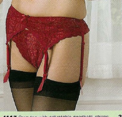 EMPIRE MEDIUM MED BURGUNDY RED SCARLET LACE THONG V PANTY + GARTERBELT LOT 2 SET
