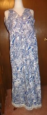 Anybody Blue & White Summer Floral Maxi V-Neck Sleeveless Dress W/Wrap Small New