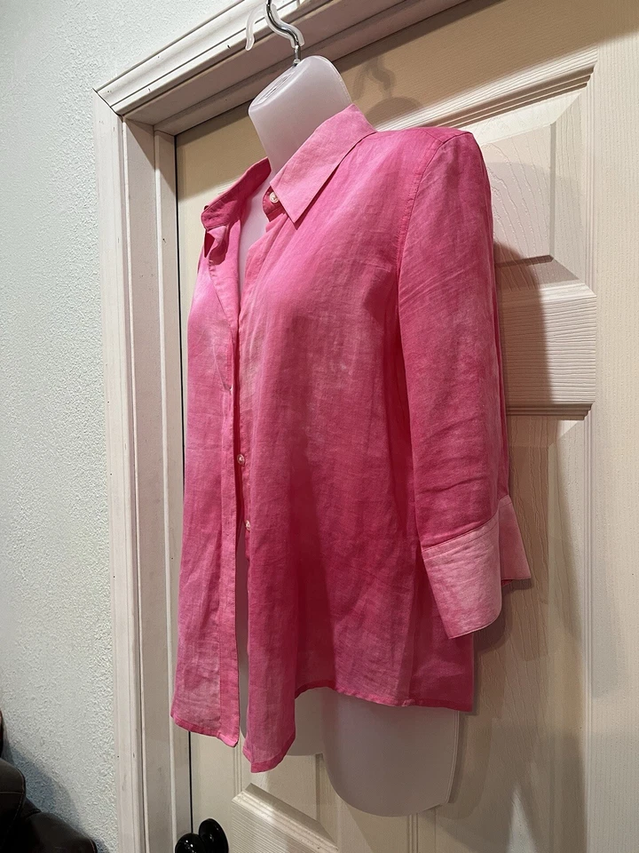 Jamaica Bay Pink Women's Top Blouse Collared Short Sleeve Button Up Size PL - Image 2 of 4