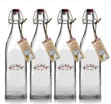 Pack of 4 Kilner Square Clip Top Bottles 1L