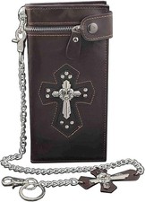 Cartera de Cuero para Hombre Billetera Tarjetero Plegable con Cremallera Cadena