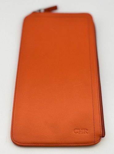 Levenger Passport Travel Wallet  Orange Genuine Leather Zips