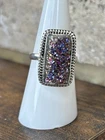 Beautiful Vintage Titanium Druzy Quartz Sterling Silver Ring Size 7.5