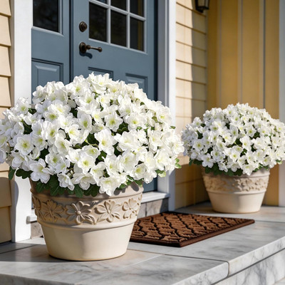 16 Bundles Artificial Flowers for Front Door, Fake Silk Azalea Bouquet Silk Flow