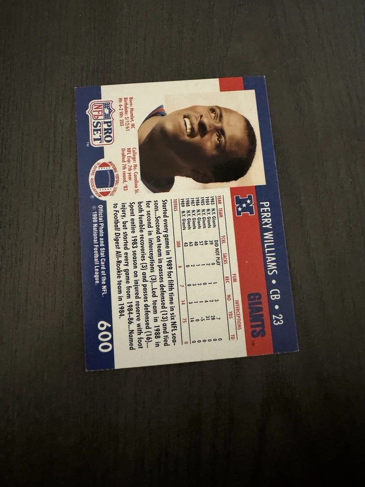 1990 Pro Set #600 PERRY WILLIAMS New York Giants Auto Autographed HAND SIGNED - Image 2 of 2