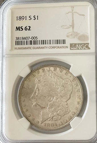 NGC 1891 S Morgan $1, Silver Dollar Graded MS62