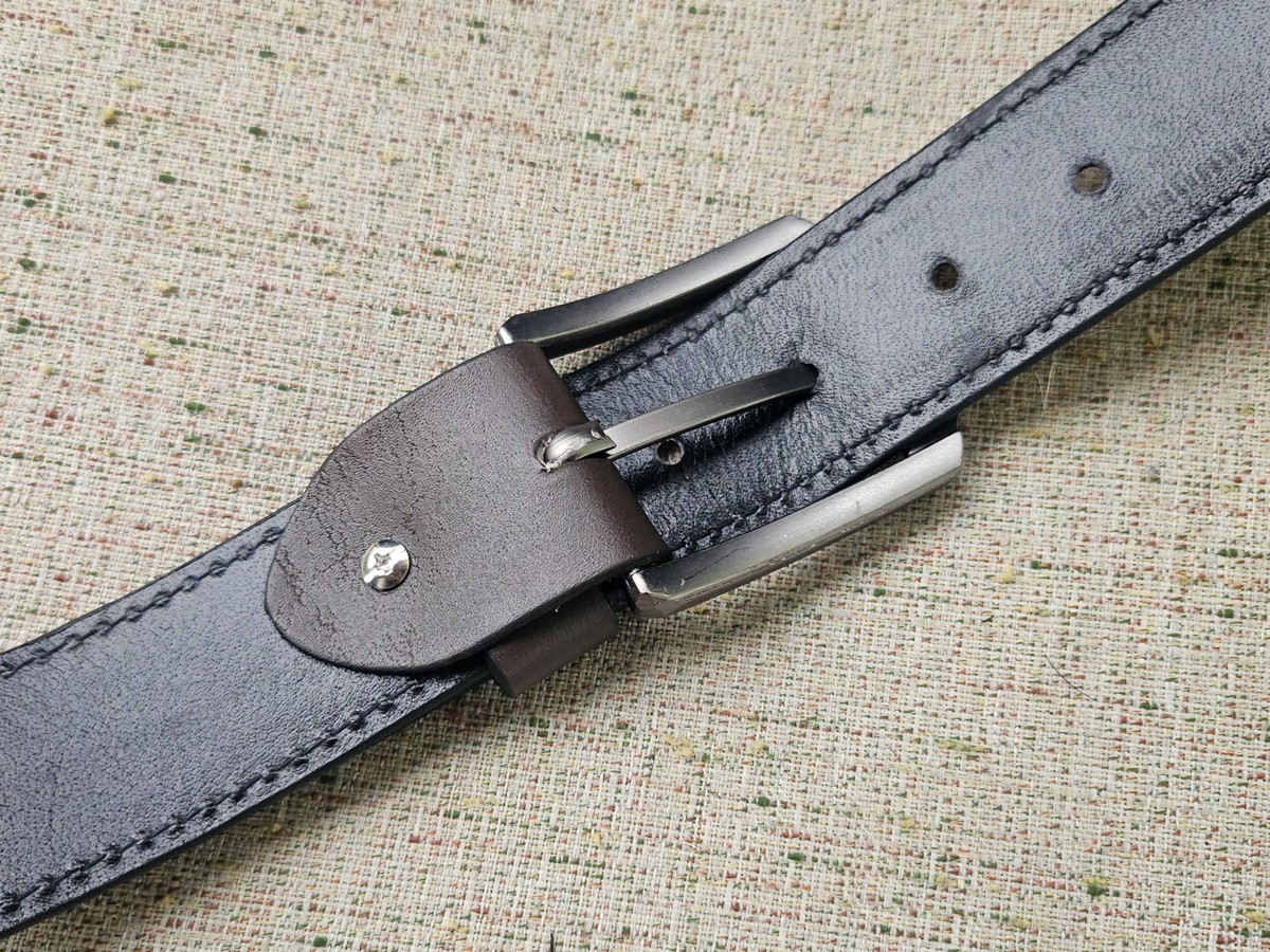 Genuine Leather Fur Belt Unisex Belt White/Black Waistband