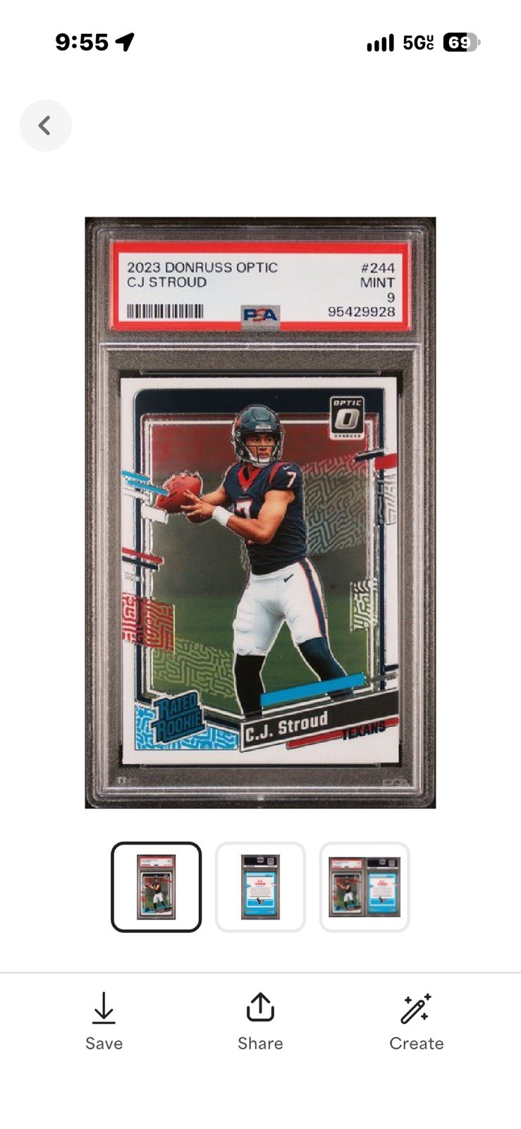 Panini 2023 Donruss Optic C.J. Stroud Rated Rookie PSA 9 #244 Texans