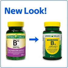 Spring Valley Timed-Release Vitamin B12 Tablets, 1,000 mcg, 60 Count