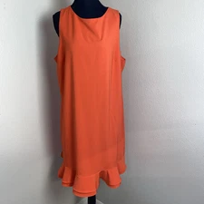 Preston & York Summer Spritz Dress Women's 16 Orange Ruffled Hem Sleeveless