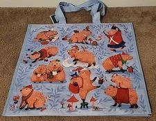 Marshalls Large Reusable Tote Bag Happy Cute Christmas Capybaras Being Adorable