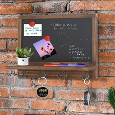 Rustic Magnetic Chalkboard with Shelf Key Hooks Entryway Organiser Memo Board UK