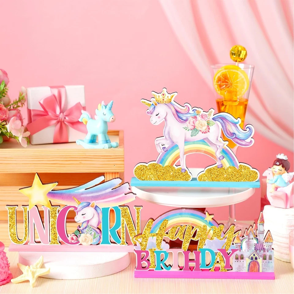 6 Pcs Unicorn Birthday Table Wooden Decorations Unicorn Rainbow Birthday Party T - Image 3 of 4