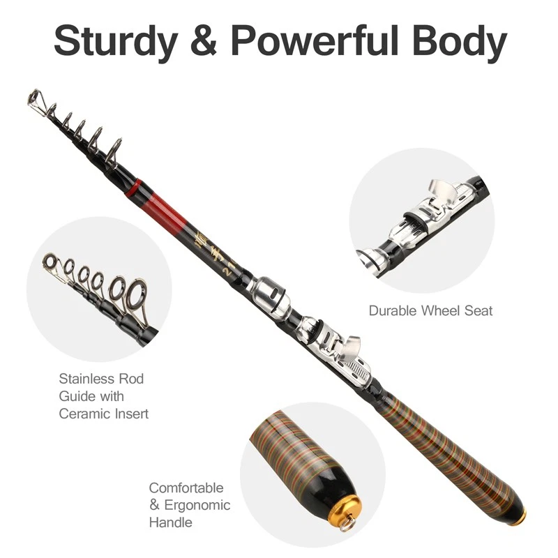 Professional Carbon Fiber Telescopic Fishing Rod Travel Spinning Rod Pole 2.1m - Image 2 of 4