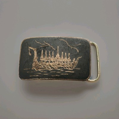 Vintage Siam Niello Sterling Silver Thai Belt Buckle Ship  display picture 2