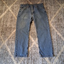 Levis 505 Jeans Mens 36x30 Blue Denim Straight Leg Zip Fly Classic Med Wash