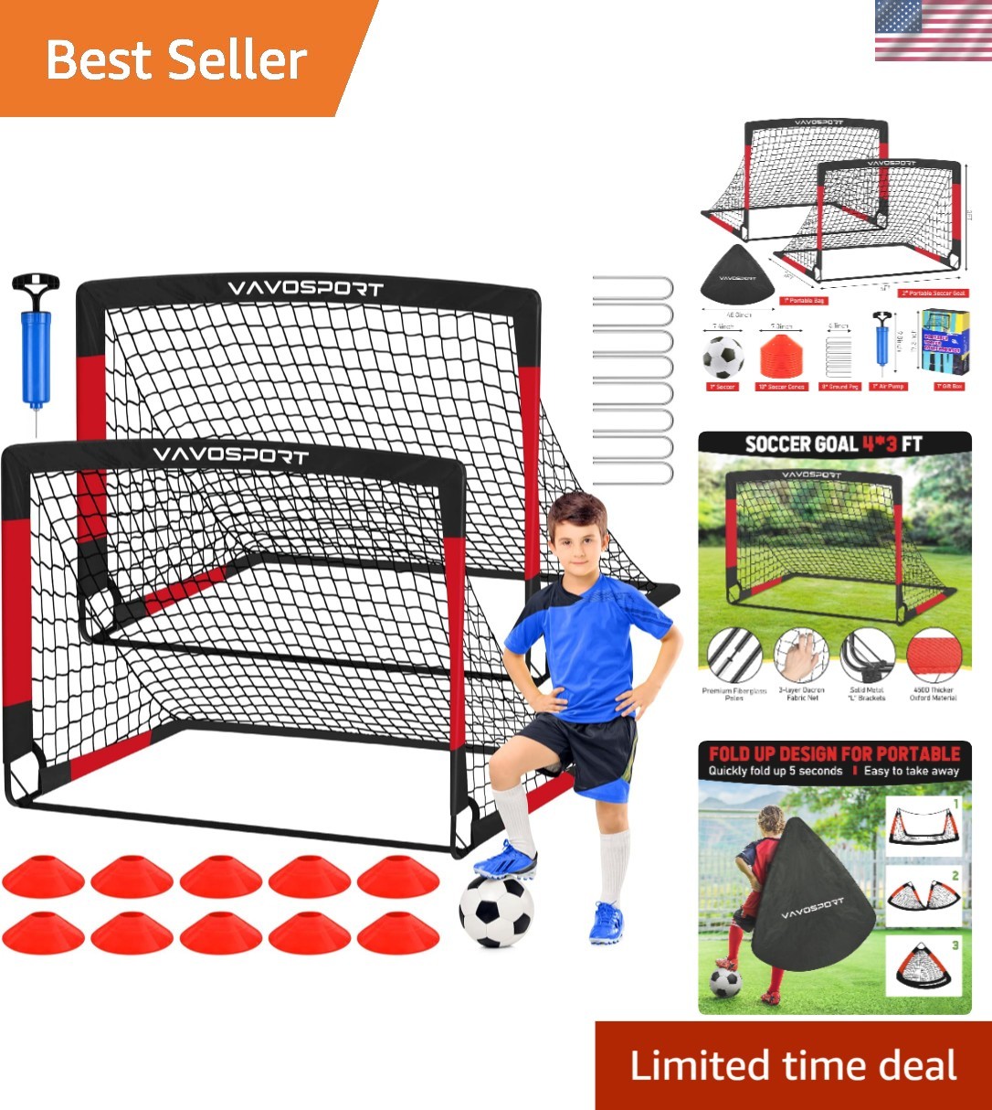 Durable Backyard Soccer Goals Set for Kids: 4x3 ft Portable Fun & Skill Building