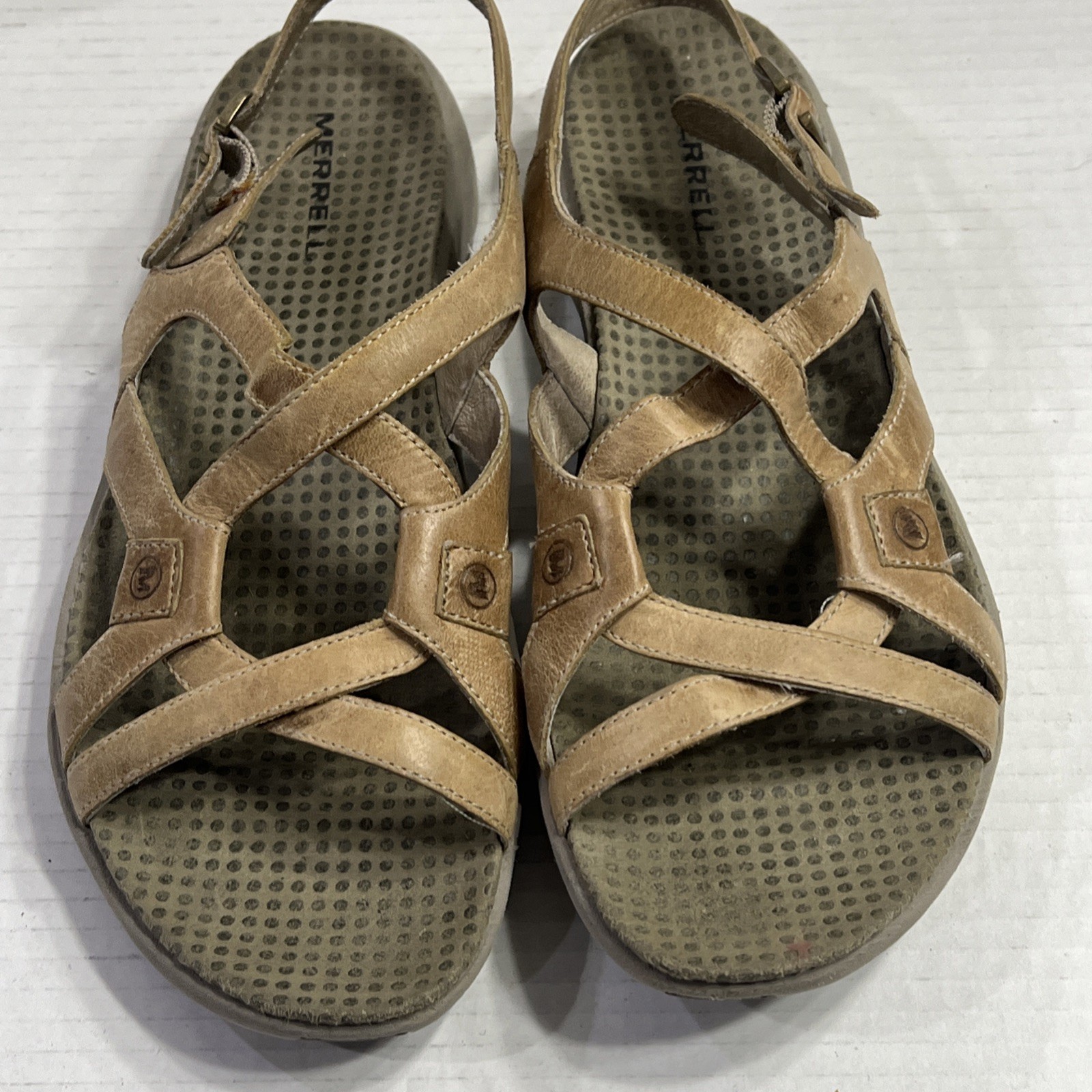 Merrell Bracken Sway Sandali da passeggio comodi in pelle marrone chiaro da donna 9 M