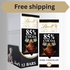 Lindt Excellence Dark Chocolate Bar with 85% Cocoa (Pack of 12) 3.5oz Each