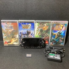 PSP 1000 Black + Original Charger + Monster Hunter set TESTED good Japan