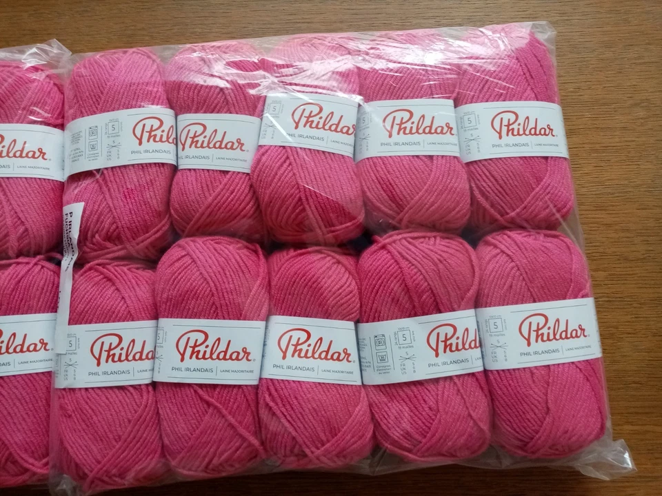 PHILDAR LOT 10 PELOTES PHIL IRLANDAIS 51 LAINE ROSE FUSCHIA NEUVE MEME BAIN