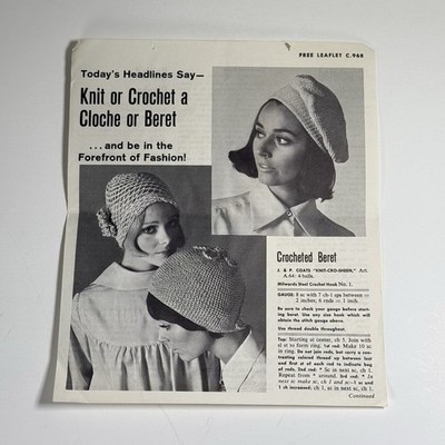 VTG  Knit or Crochet a Cloche or Beret  Instruction Leaflet Pattern 60s