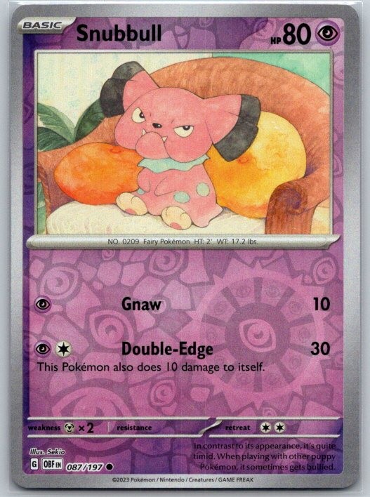 Snubbull 087/197 Common Obsidian Flames Pokemon Reverse Holo Near Mint