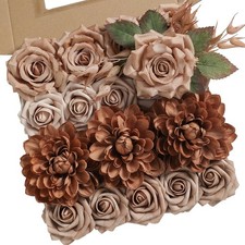 Artificial Flowers Combo Box Set Dusty Coffee Color Flower Leaf with Stems fo