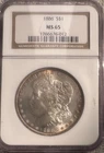 1886 Morgan Silver Dollar NGC MS65 AMAZING Rainbow Rev + Rim Toning GEM !!!!