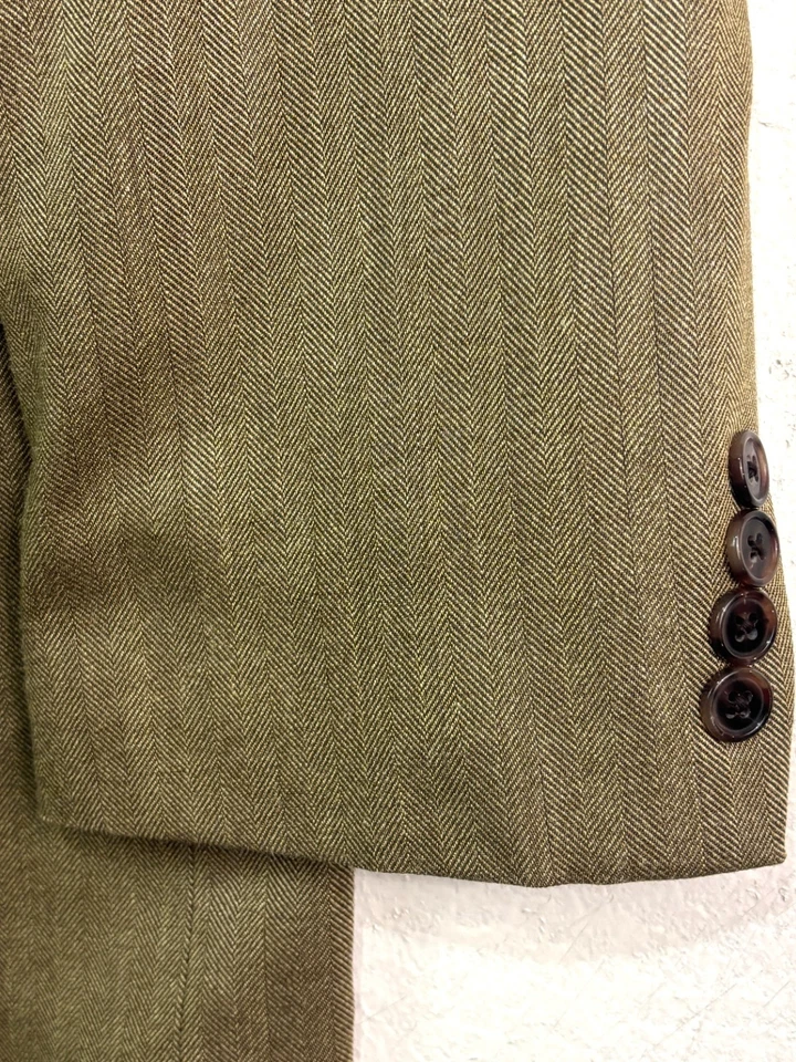 Ralph Lauren 52R Brown Herringbone Blazer Jacket Sport Suit Coat Silk Wool - Image 2 of 4