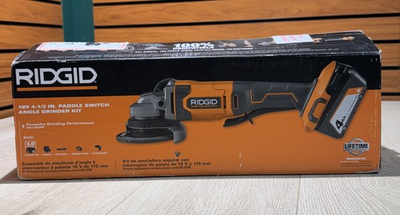 #ad RIDGID 18V 4 1 2quot; Paddle Switch Angle Grinder Kit R860451K 4Ah Battery amp; $99.99