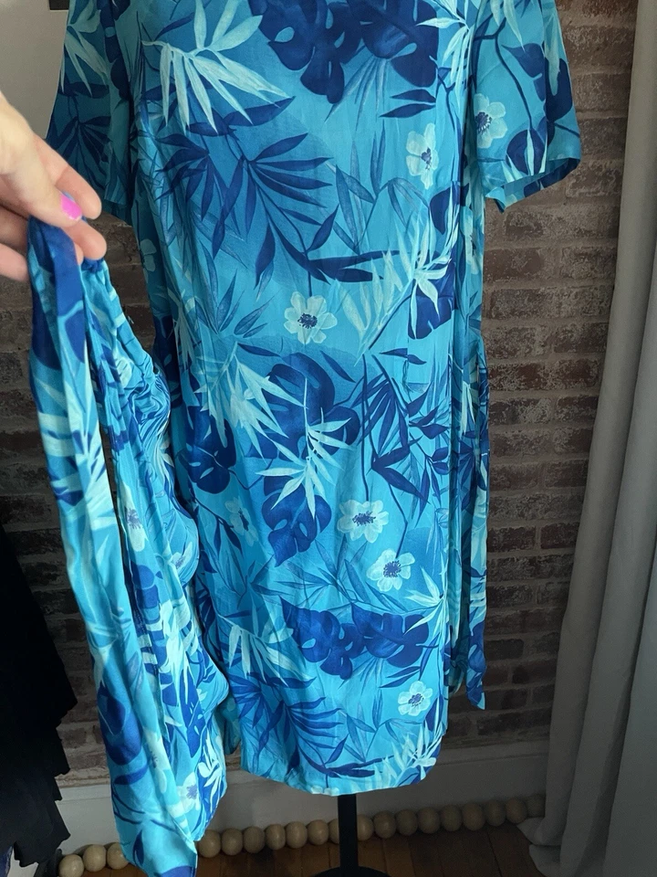 Vestido envolvente de colección John Roberts azul tropical estampado floral manga corta talla 16W Foto 4 de 4