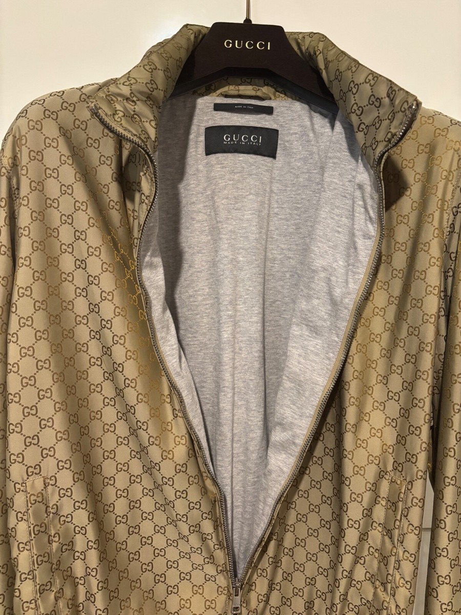 GUCCI GG rare men's beige zip jacket with hood size 50 | eBay