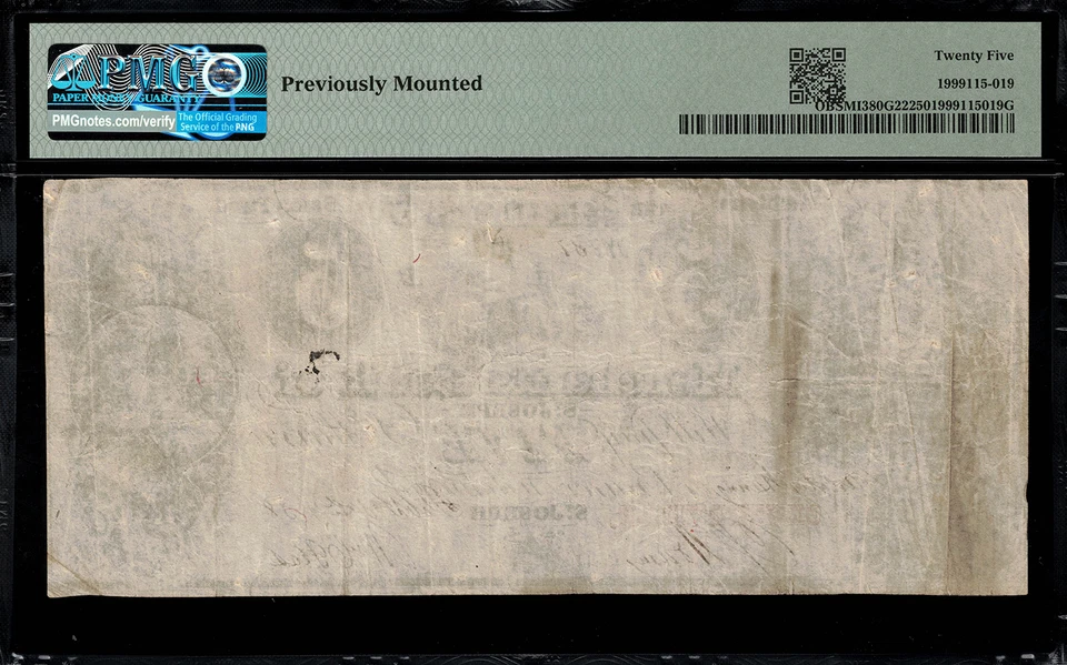 1830's $5 Obsolete - Centreville, MI - Farmers & Merchants Bank - PMG 25 Comment - Image 2 of 2