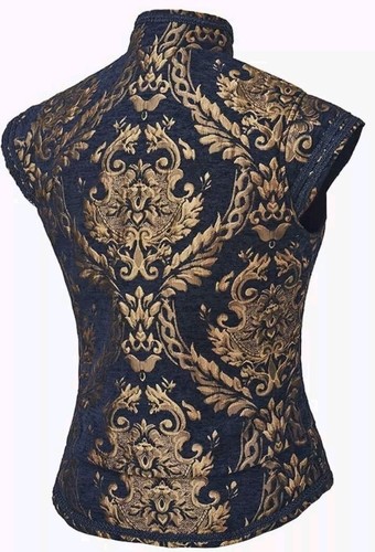 Mens Steampunk Gothic Waistcoat Medieval Victorian Navy Gold Renaissance Cosplay - Picture 3 of 3