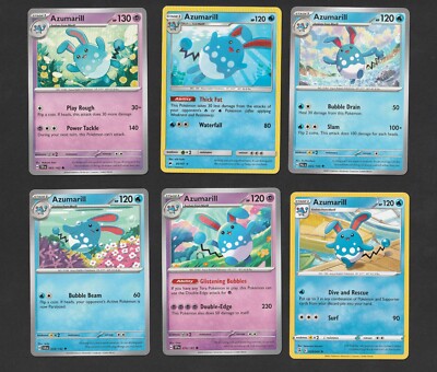 Azumarill Pokemon Card Collection Set of 6 English Cards Water Cute Stage 1